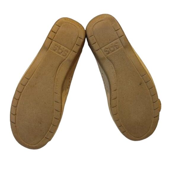 Sas Suede Wedge Heel Slide Sandal Double Strap Buckle Detail Tan Womens Size 6.5 - Picture 3 of 6